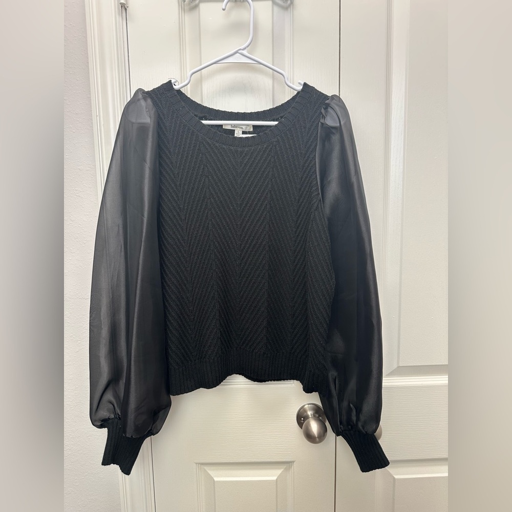 NWT Puff Sleeve Mesh Black Sweater
